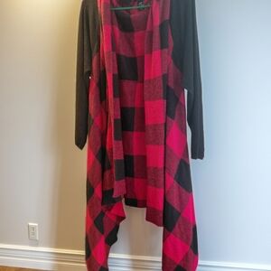 torrid Black & Red Plaid Open-Front Drape Cardigan
